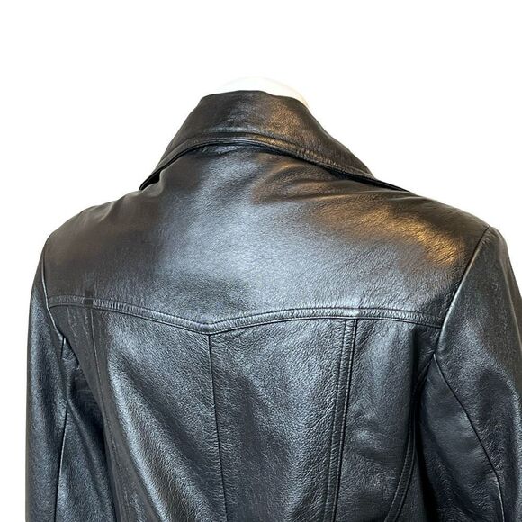 Wilson’s Leather Maxima vintage black leather belted button up jacket size L - Picture 9 of 16